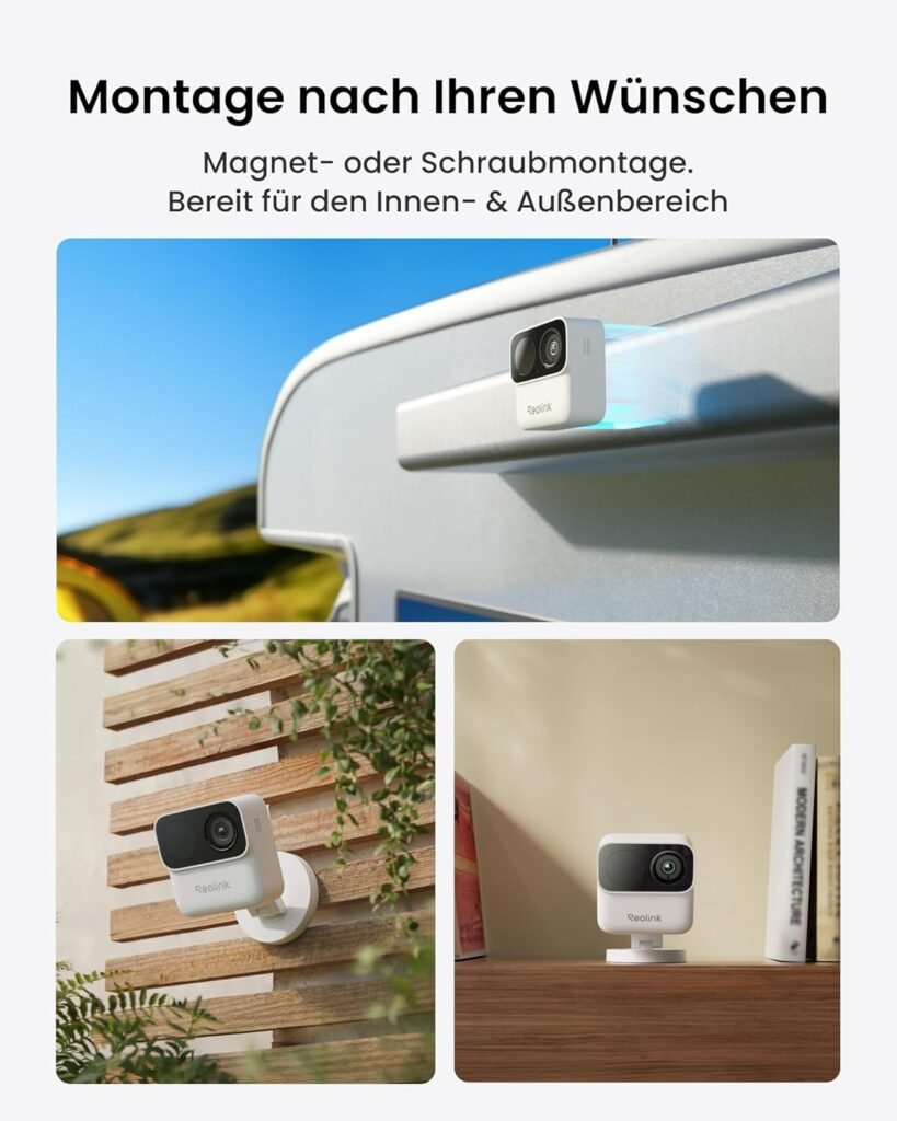 Montagebeispiele der Reolink MagiCam mit Magnet, Klebeplatte und Halterung